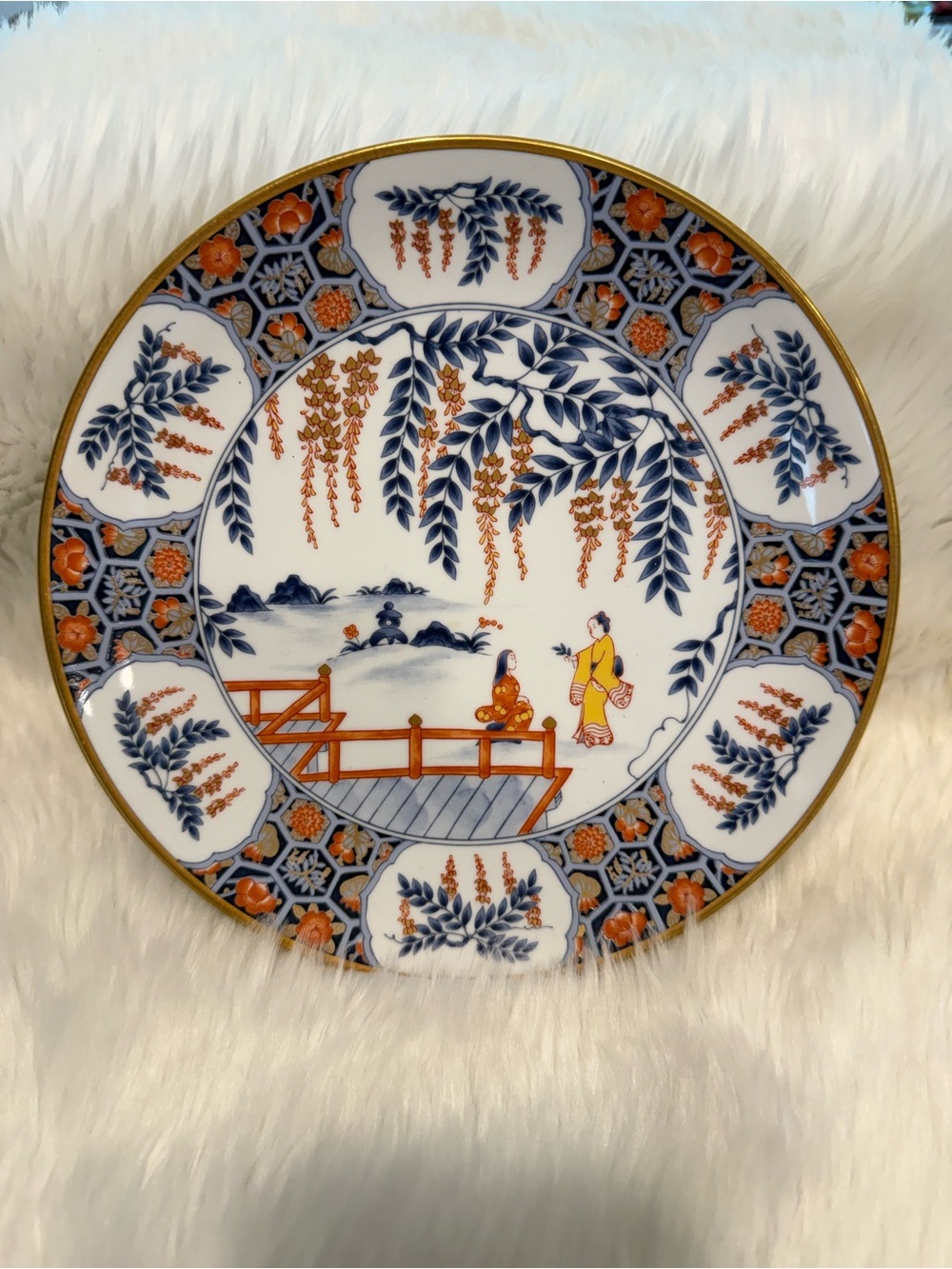 Vintage Original Decorative Imari Quality Signed Ceramic Plate Japanese Geisha